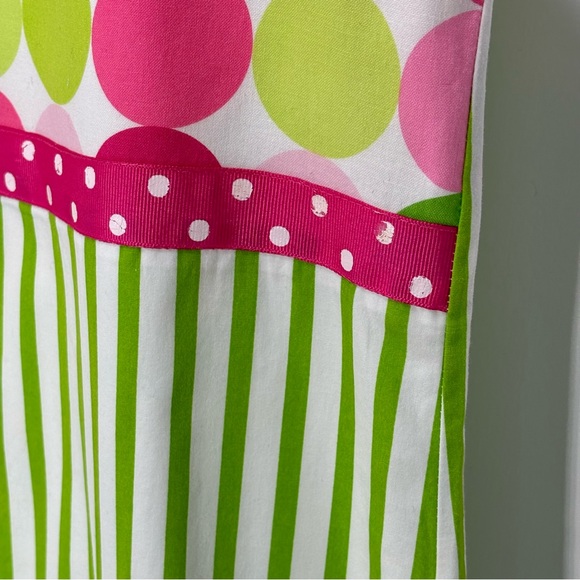 Sixth Alice Girls Green Pink Striped Polka Dot Lined Shift Cotton Dress Size M - Picture 4 of 6